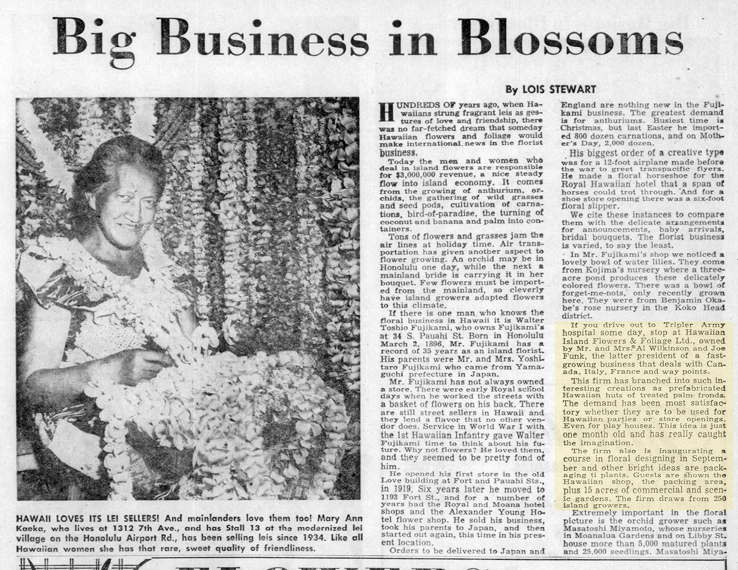 "Big Business in Blossoms" — the press discovers Helen's empire