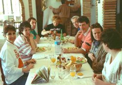 From left to right: Marjorie, The Pirana, Chris Walker, Pat and Vic Penn, Brian and Barbara Ennis (from Ireland), and Shauna. I like the guy folding the tablecloth in the background.