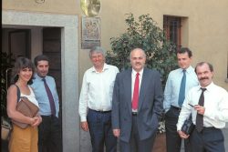 Marjorie, Sergio, me, a gentleman from ICL (the computer company), Andrea, and Paul Bownes from ICL. We were in Milan to celebrate our installation of a small ICL mainframe computer in the new offices of Transax SpA.