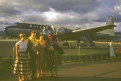 My parents met at Leyland Powers, a school of theater and broadcast in Boston (long gone, I'd guess -- Google comes up with nothing). They drove across country and then took a plane (shown) to meet my maternal grandparents in Hawaii. On the way, they got married in Nevada. This photo shows Birdie (my aunt), my father, mother, and grandmoter at Honolulu Airport, summer 1948. I can imagine it was an interesting arrival.