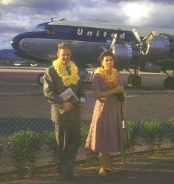 My father and mother on arrival in Honolulu, for the first meeting with Nana and Baba --- my maternal grandparents.