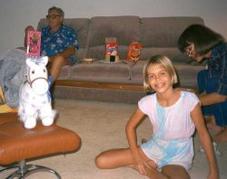 Funny, although this picture is almost 20 years old, I can still see Grandfather sitting on that couch, eating cheese and crackers. We still have the leather chair (and the ottoman with Chase's Christmas pony). We moved the couch to England, and sat on it in The Limes. Chase sure looks happy!