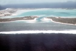 Based upon themap of Wake IslandI think this is the passage into the lagoon between Wake Island and Peale Island.