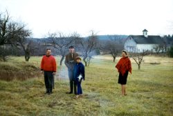 On Thanksgiving of my freshman year at Rensselaer, my parents came to visit me on the East Coast. We all went to see my father's brother (and my uncle) Dinny Walsh. Here we are --- not exactly looking comfortable in the countryside. Dinny, me, Shauna, and my mother with a New England barn in the background.