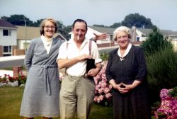 Stanley Charles (with black cat) and his mother Lilian Kate Feltham in Torquay, date not known. Auntie Jean still has that black cat. The identity of the lady on the left is unknown.